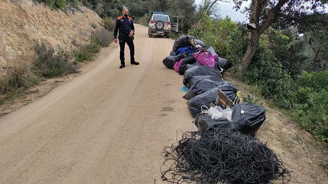 La brossa recollida a l'abocament incontrolat (Protecció Civil)