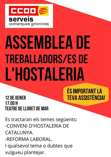 Cartell de l'assemblea de CCOO a Lloret.