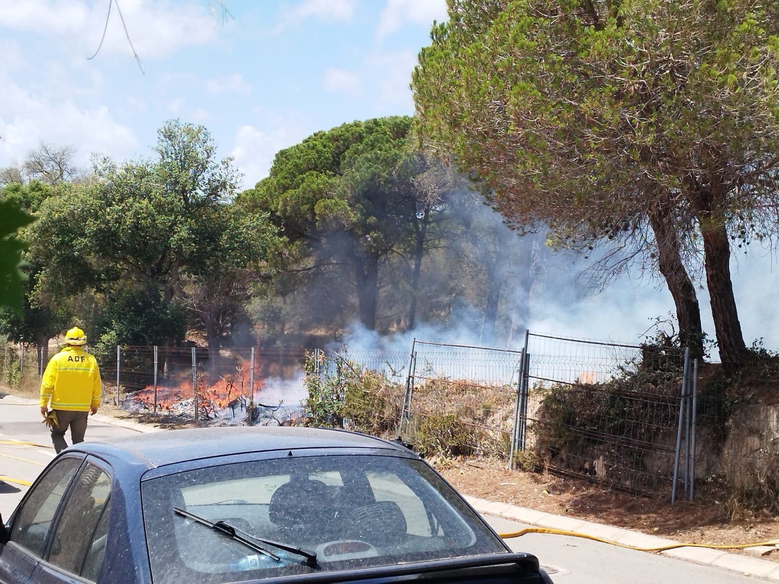 Els Bombers i l'Adf durant l'extinció del foc a Mas Romeu