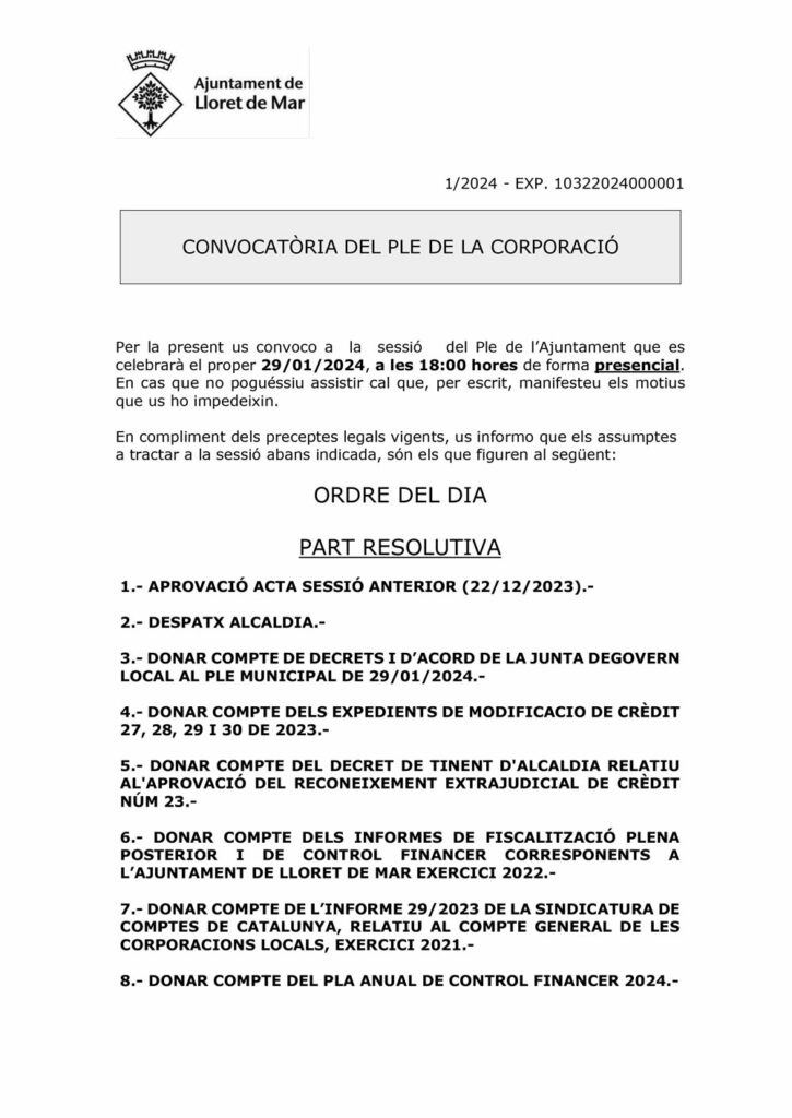 CONVOCATORIA PLE 29 de GENER 2024 01