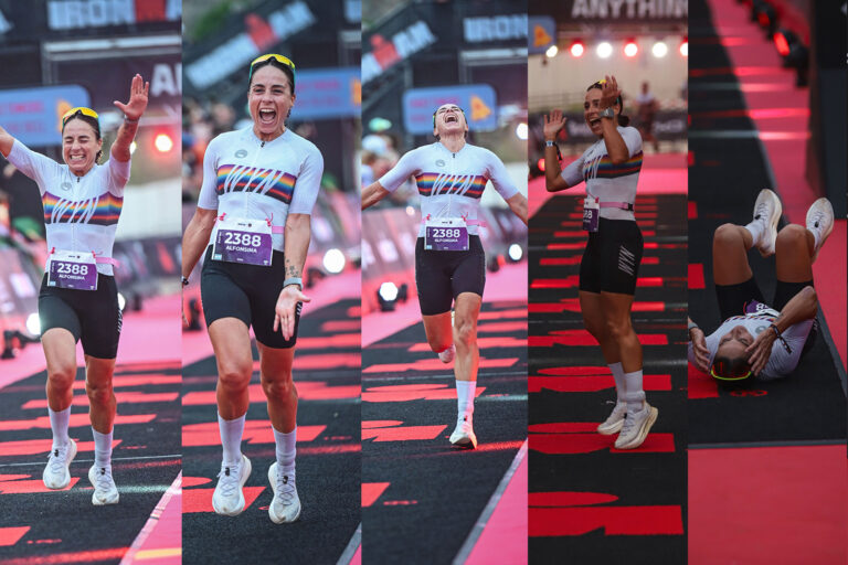 Alfonsina Peppa entrant a la línia de meta de l'Ironman de Calella-Barcelona. (Ironman)