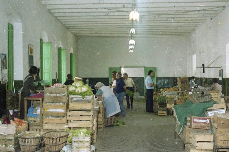 Les parades del Mercat Municipal quan estava ubicat a la plaça dels Germans Maristes (Servei d'Arxiu Municipal de Lloret de Mar)