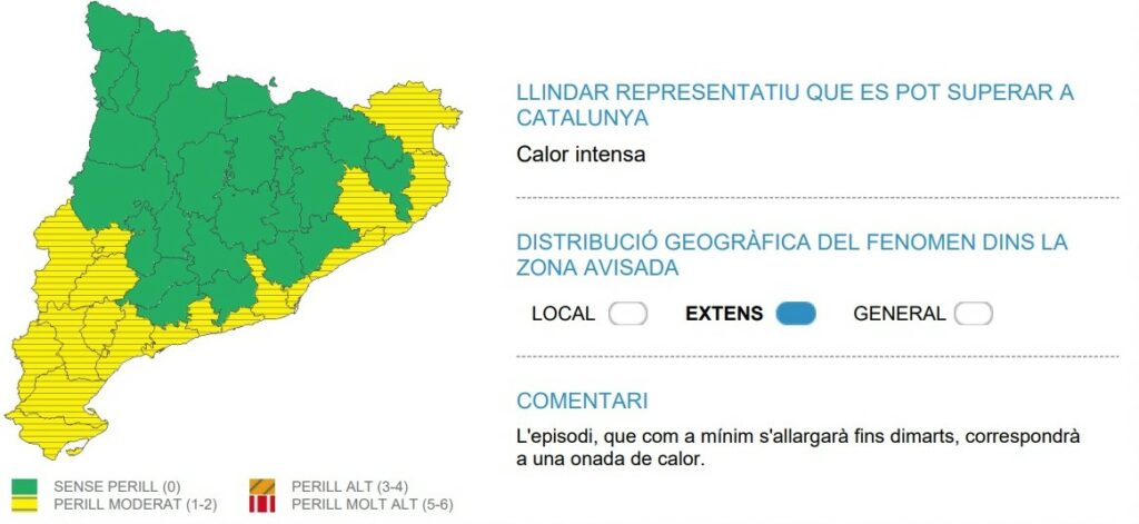 El mapa del Servei Meteorològic de Catalunya