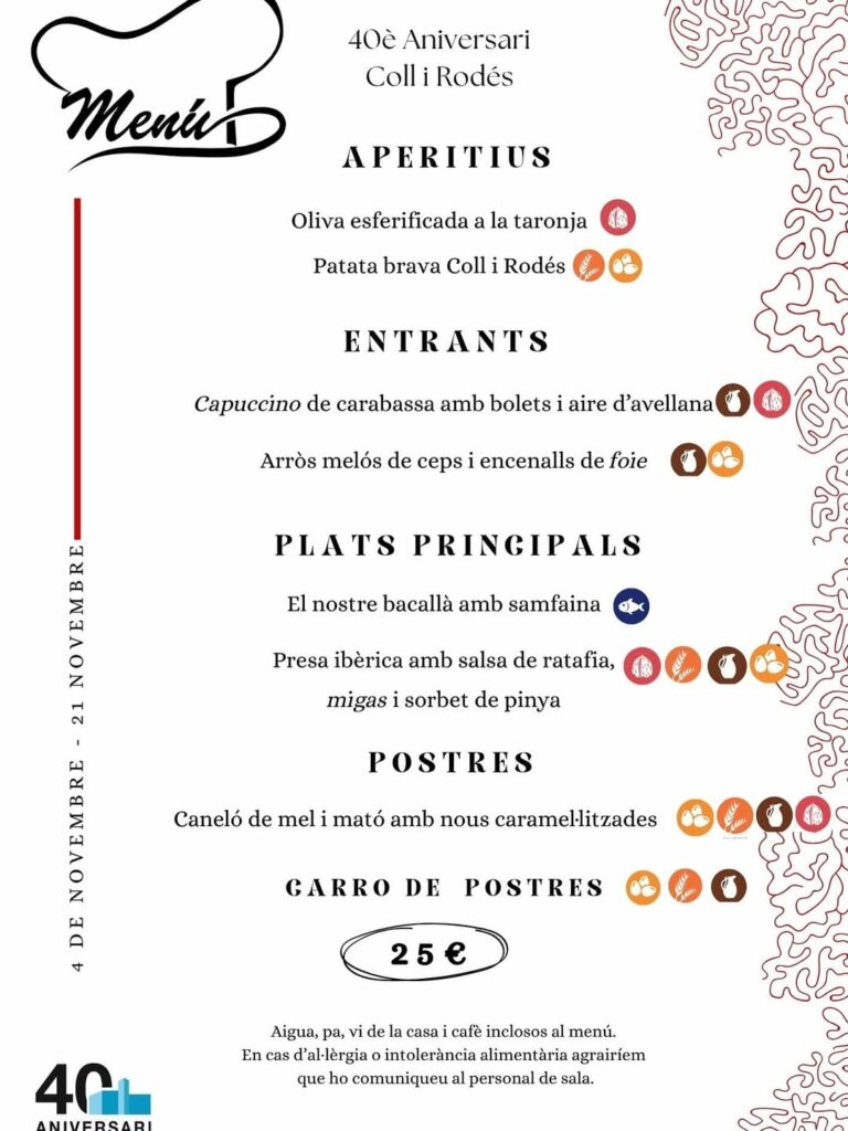 El menú del 40è aniversari (Institut Coll i Rodés)