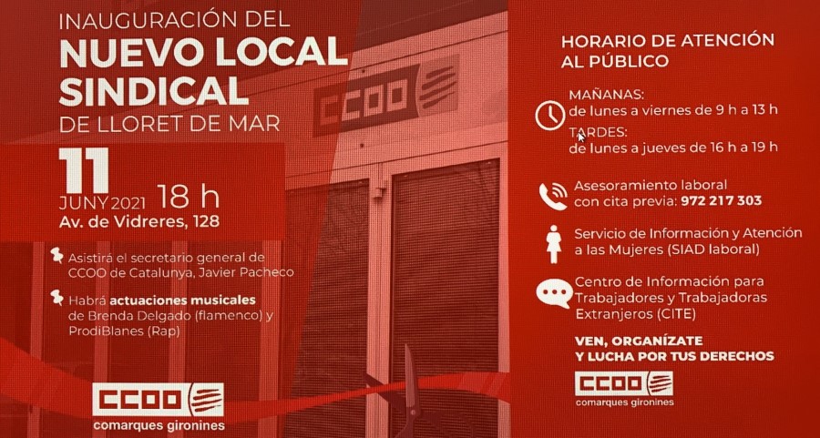 Cartell de la inauguració del nou local de CCOO