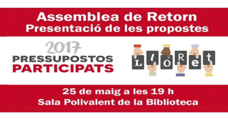 L’Ajuntament convida tots els veïns a assistir a l’Assemblea de Retorn dels Pressupostos Participats