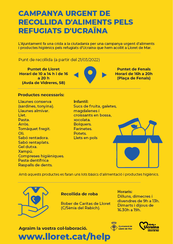 Cartell de l'ajuda per als refugiats ucraïnesos.