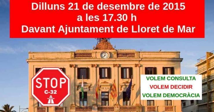 La Plataforma C-32 es concentrarà a les 17:30h a la plaça de l’Ajuntament