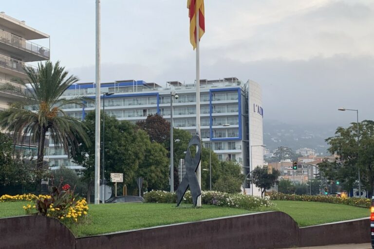 El llaç de la rotonda s'ha pintat de negre en senyal de dol