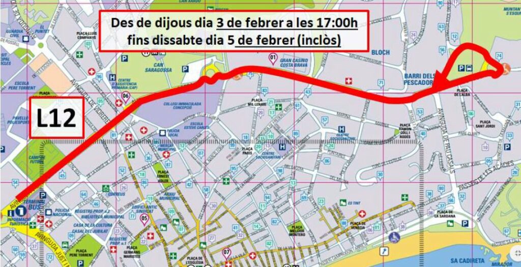 Mapa amb els canvis de bus pel rally.