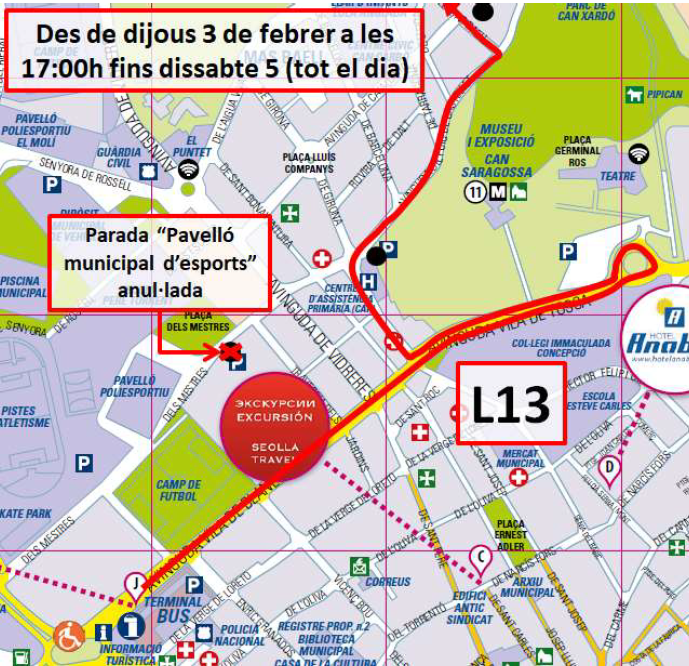 Mapa amb els canvis de bus pel rally.