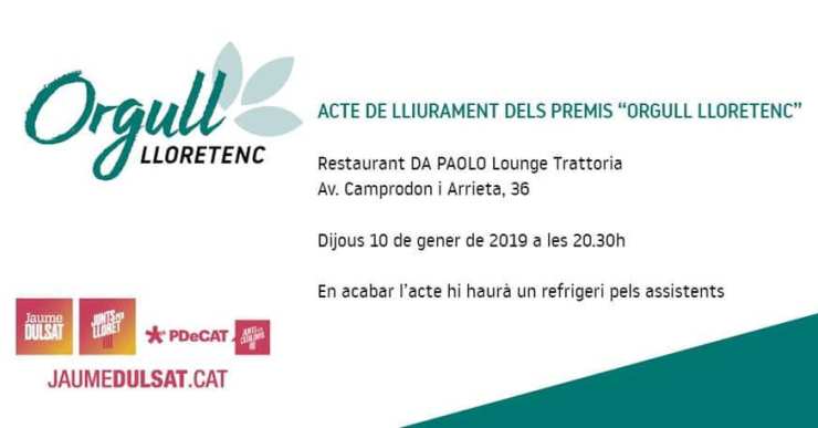 Junts per Lloret crea els premis ‘Orgull lloretenc’ per reconèixer la tasca feta al municip