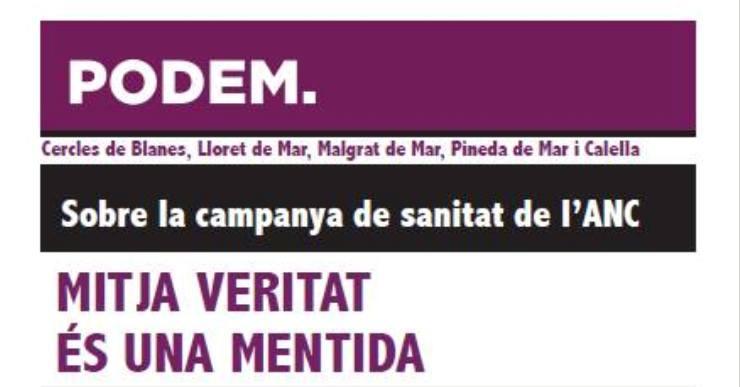 Podem vol desmuntar la campanya sobre la sanitat impulsada per l’ANC