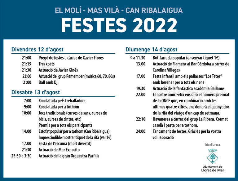 El programa de festes al Molí, Mas Vilà i Can Ribalaigua