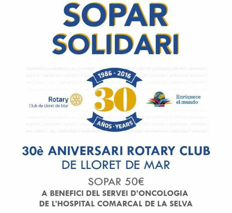 El Rotary celebra els 30 anys amb un sopar solidari i esportistes de renom