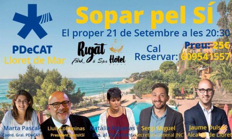 El PDeCAT organitza el ‘Sopar pel SÍ’ amb 160 persones, aquest vespre a Lloret