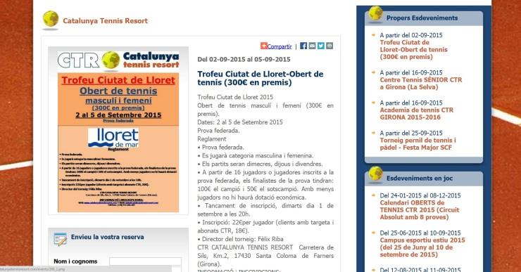 Obertes les inscripcions per al torneig Ciutat de Lloret de tenis